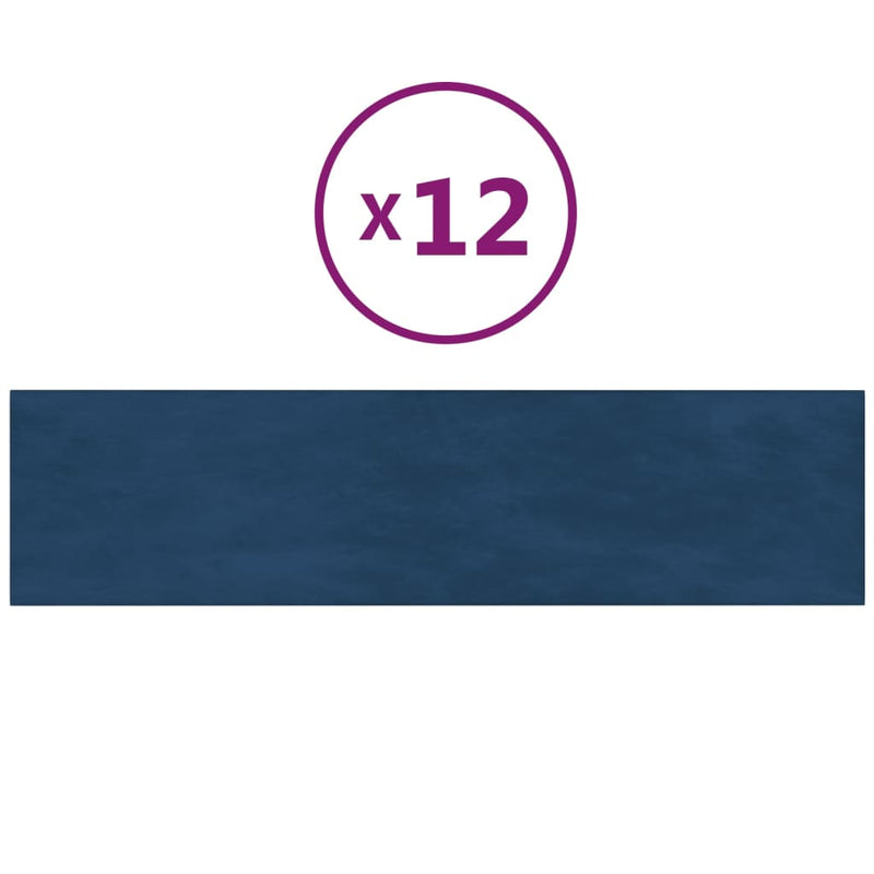vidaXL 12 db kék bársony fali panel 60 x 15 cm 1,08 m²