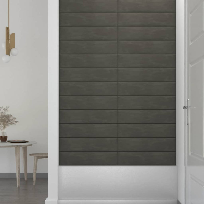 vidaXL 12 db sötétszürke bársony fali panel 60x15 cm 1,08 m²