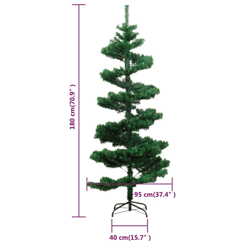 vidaXL zöld PVC kivilágított állványos kacskaringós karácsonyfa 180 cm