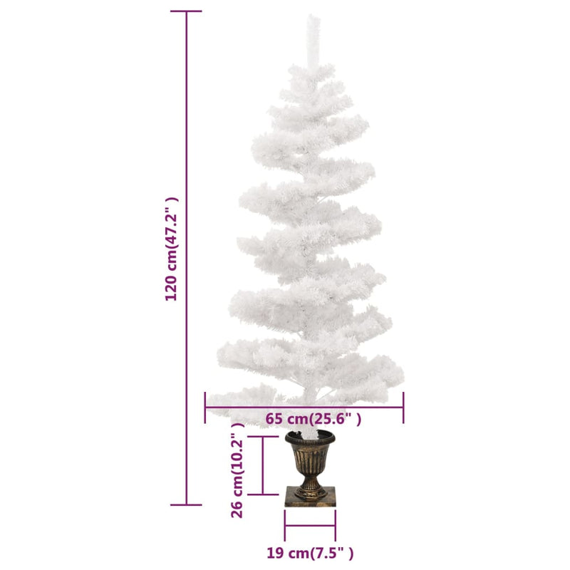 vidaXL fehér PVC kivilágított kacskaringós karácsonyfa kaspóval 120 cm