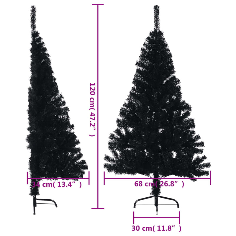 vidaXL fekete PVC fél műkarácsonyfa állvánnyal 120 cm