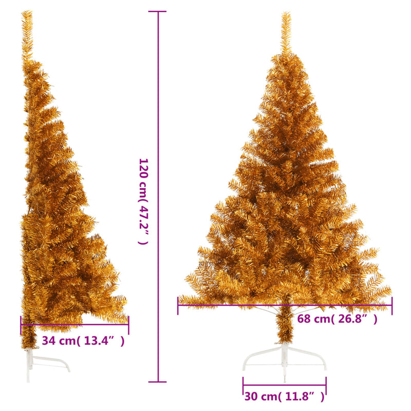 vidaXL aranyszínű PET fél műkarácsonyfa állvánnyal 120 cm