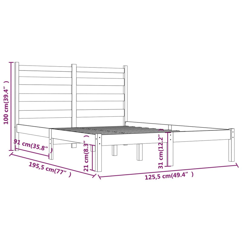 vidaXL Small Double fehér tömör fenyőfa ágykeret 120 x 190 cm