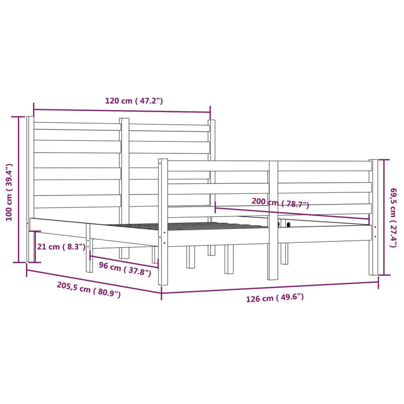 vidaXL fehér tömör fenyőfa ágykeret 120 x 200 cm