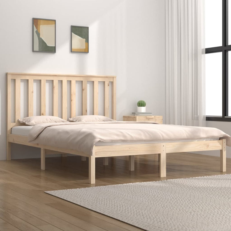 vidaXL Double tömör fenyőfa ágykeret 135 x 190 cm