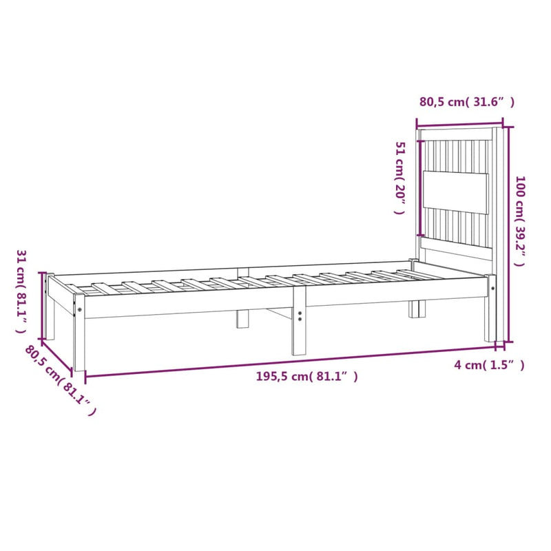 vidaXL Small Single fehér tömör fenyőfa ágykeret 75 x 190 cm