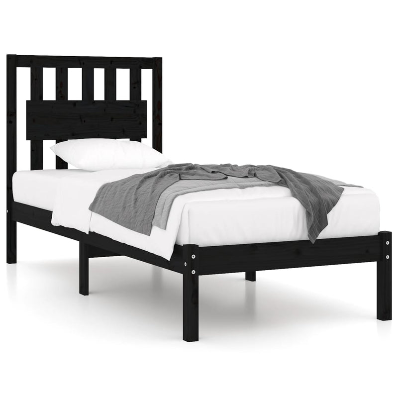 vidaXL Small Single fekete tömör fenyőfa ágykeret 75 x 190 cm
