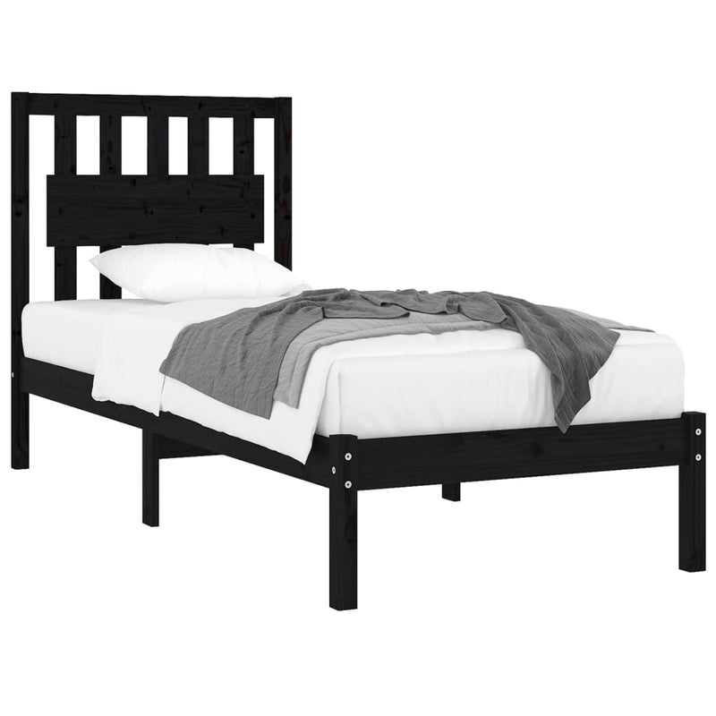 vidaXL Small Single fekete tömör fenyőfa ágykeret 75 x 190 cm