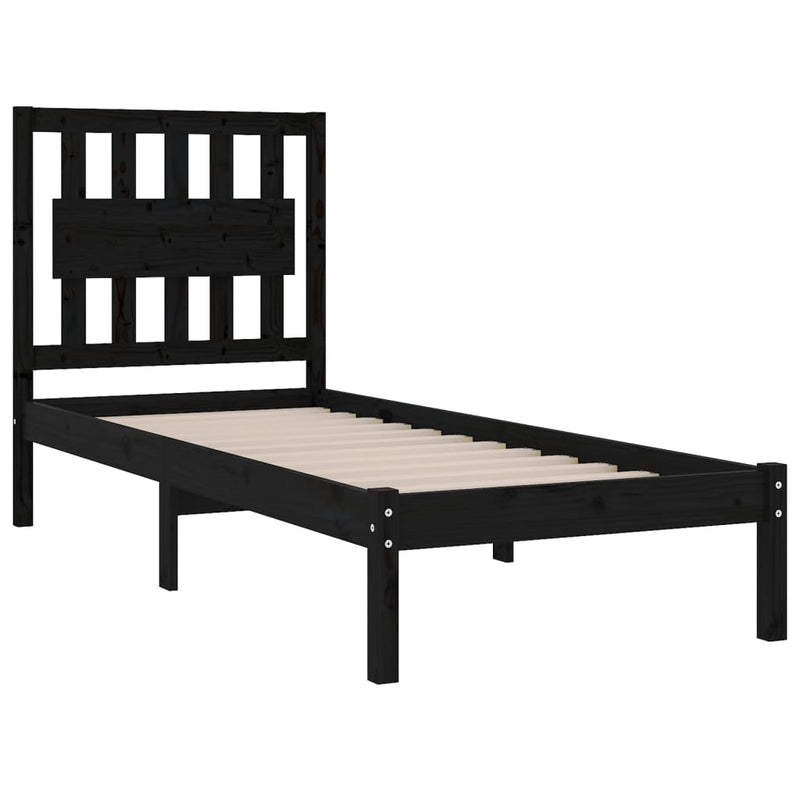 vidaXL Small Single fekete tömör fenyőfa ágykeret 75 x 190 cm