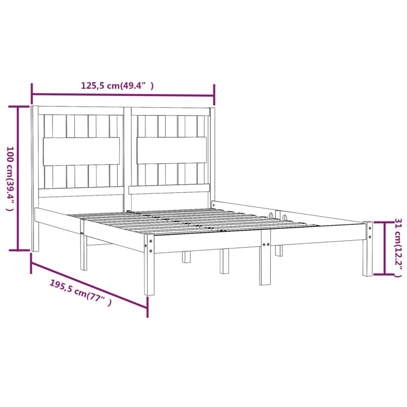 vidaXL Small Double fehér tömör fenyőfa ágykeret 120 x 190 cm