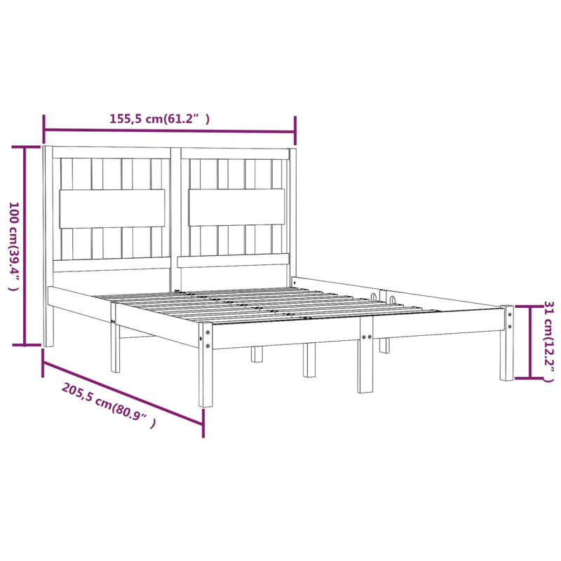 vidaXL King Size tömör fenyőfa ágykeret 150 x 200 cm