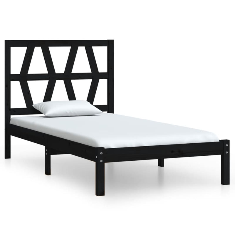 vidaXL Small Single fekete tömör fenyőfa ágykeret 75 x 190 cm