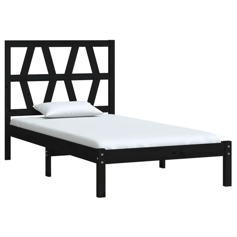 vidaXL Small Single fekete tömör fenyőfa ágykeret 75 x 190 cm