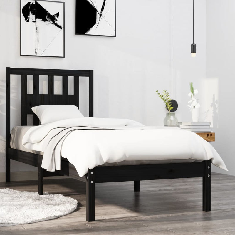 vidaXL Small Single fekete tömör fa ágykeret 75 x 190 cm