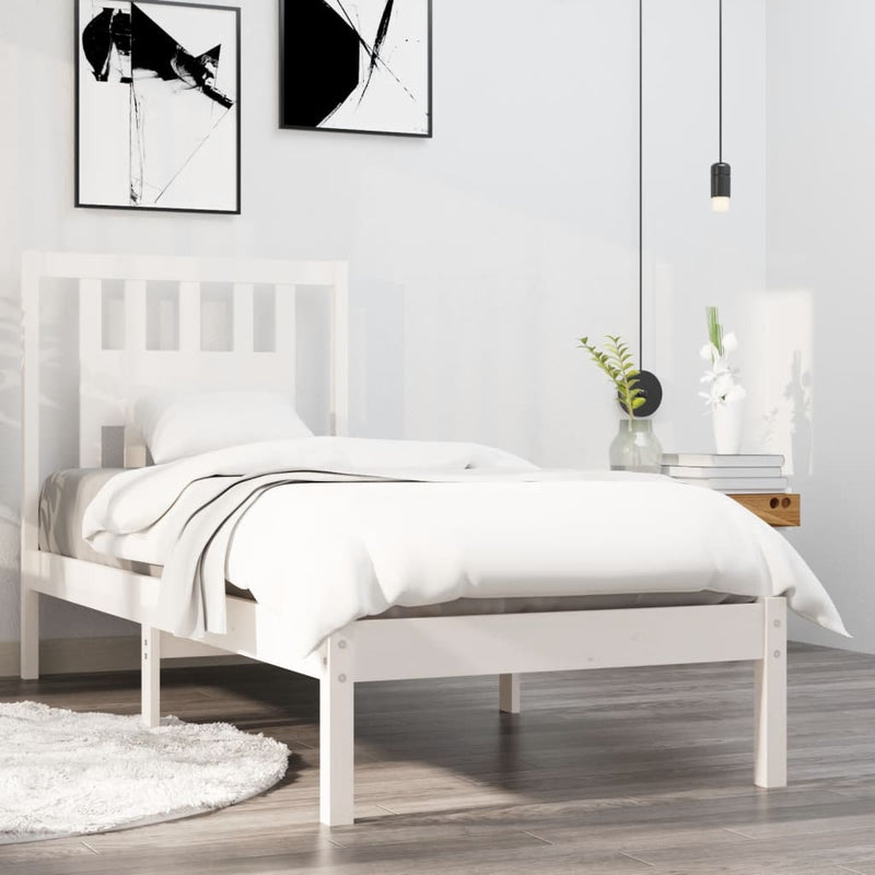 vidaXL Single fehér tömör fa ágykeret 90 x 190 cm