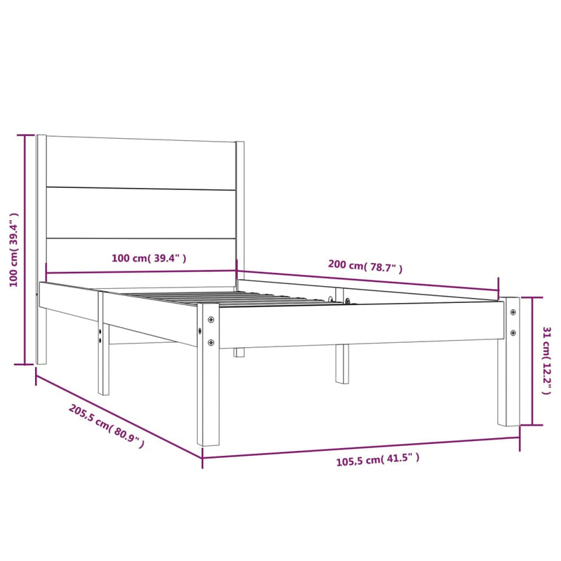 vidaXL tömör fenyőfa ágy matrac nélkül 100 x 200 cm