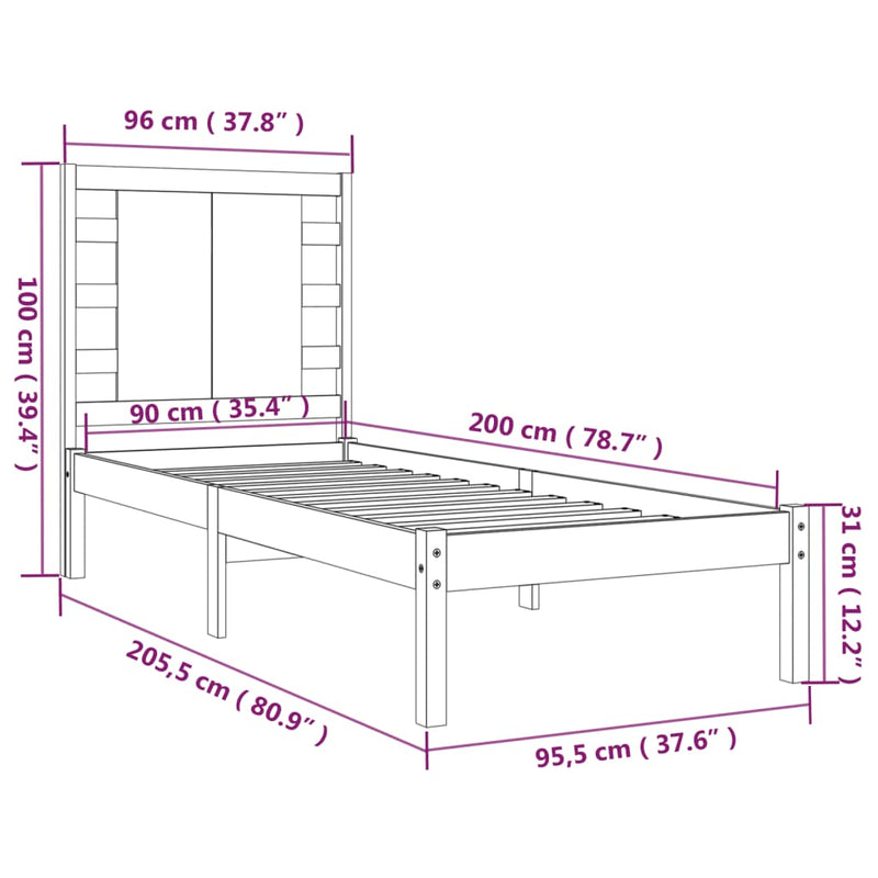 vidaXL tömör fenyőfa ágy matrac nélkül 90 x 200 cm