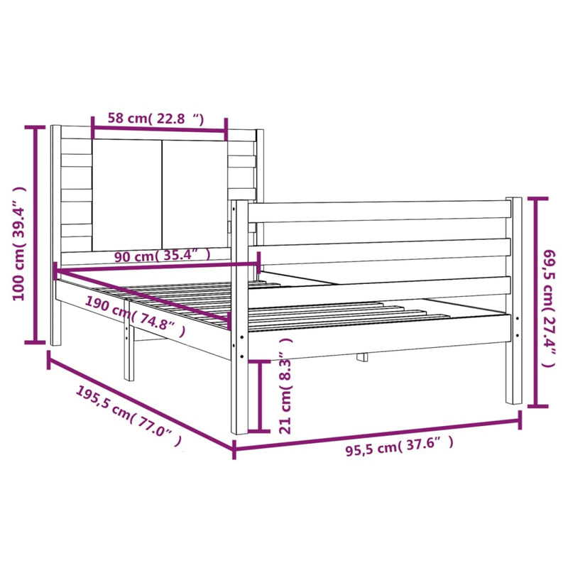 vidaXL tömör fenyőfa ágykeret matrac nélkül 90 x 190 cm
