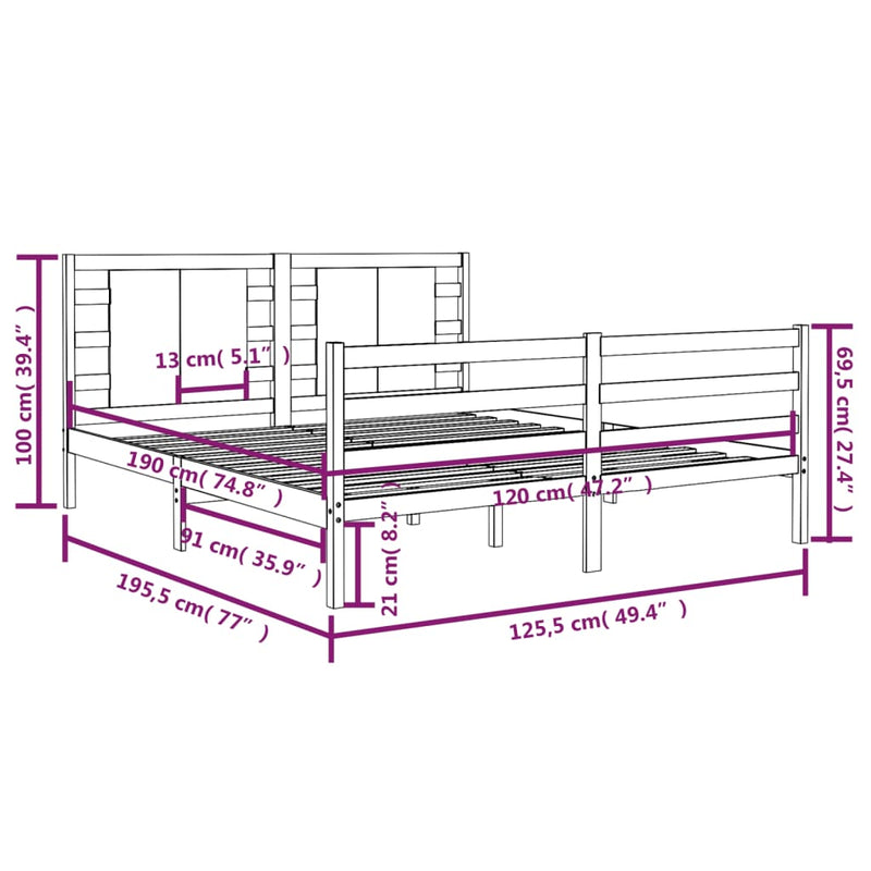vidaXL tömör fenyőfa ágy matrac nélkül 120 x 190 cm