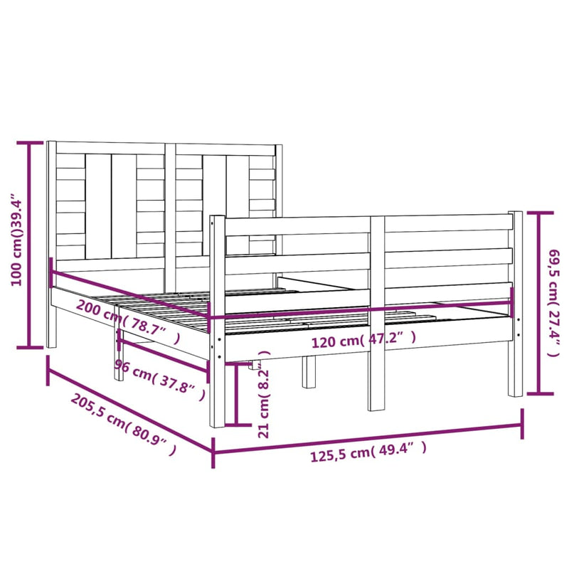 vidaXL fehér tömör fenyőfa ágy matrac nélkül 120 x 200 cm