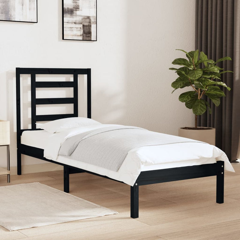 vidaXL Small Single fekete tömör fa ágykeret 75 x 190 cm
