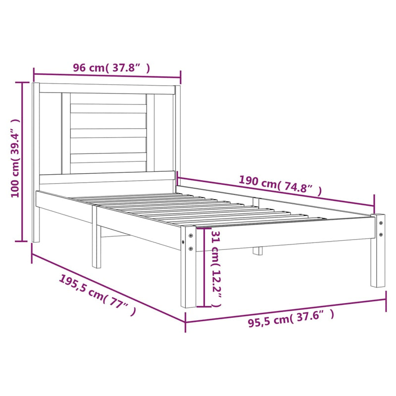 vidaXL fehér tömör fenyőfa ágykeret matrac nélkül 90 x 190 cm