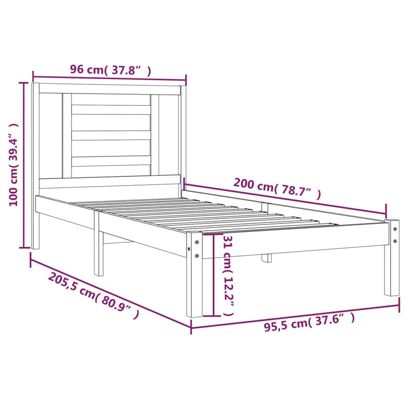 vidaXL tömör fenyőfa ágy matrac nélkül 90 x 200 cm