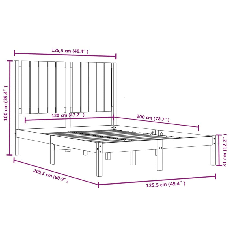 vidaXL tömör fenyőfa ágykeret ágy matrac nélkül 120 x 200 cm