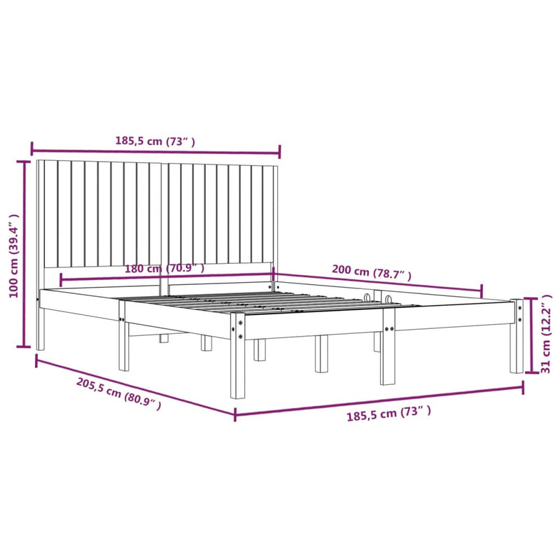 vidaXL Super King tömör fa ágykeret 180 x 200 cm