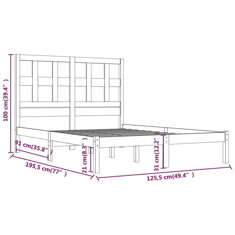 vidaXL fehér tömör fenyőfa ágy matrac nélkül 120 x 190 cm