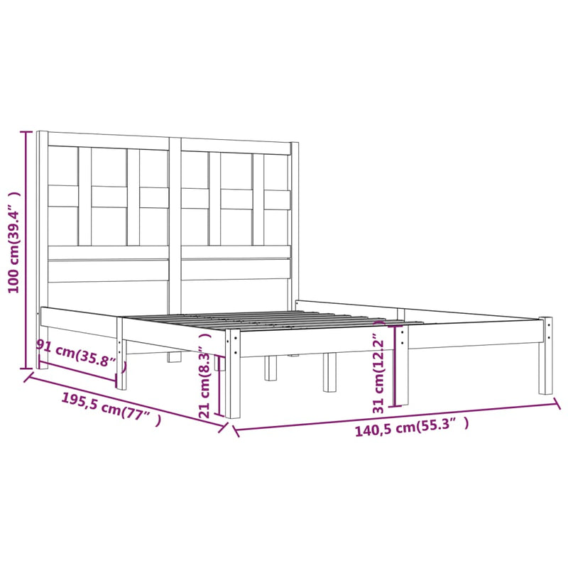 vidaXL tömör fenyőfa ágy matrac nélkül 135 x 190 cm