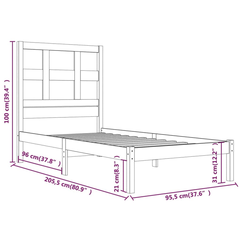 vidaXL tömör fenyőfa ágy matrac nélkül 90 x 200 cm
