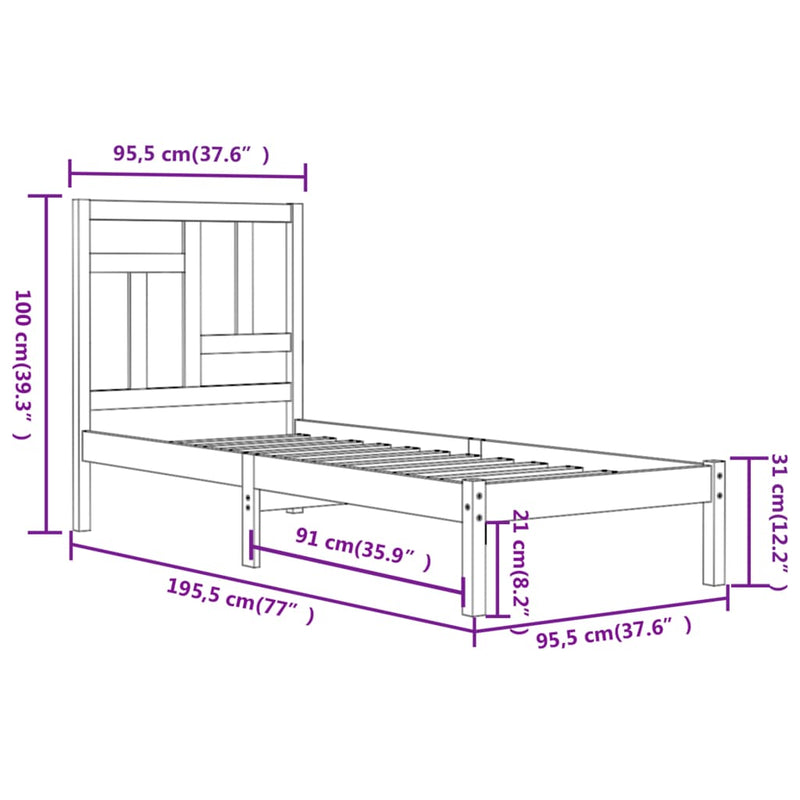 vidaXL fehér tömör fenyőfa ágykeret matrac nélkül 90 x 190 cm