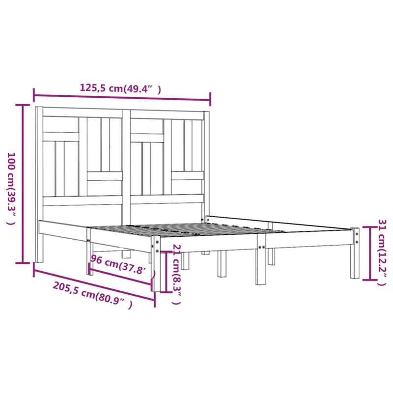vidaXL tömör fenyőfa ágykeret ágy matrac nélkül 120 x 200 cm