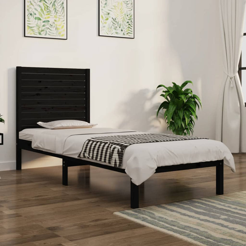 vidaXL Small Single fekete tömör fa ágykeret 75 x 190 cm