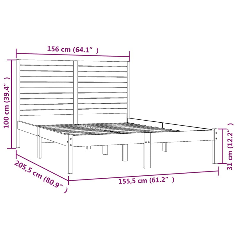 vidaXL King Size tömör fa ágykeret 150 x 200 cm