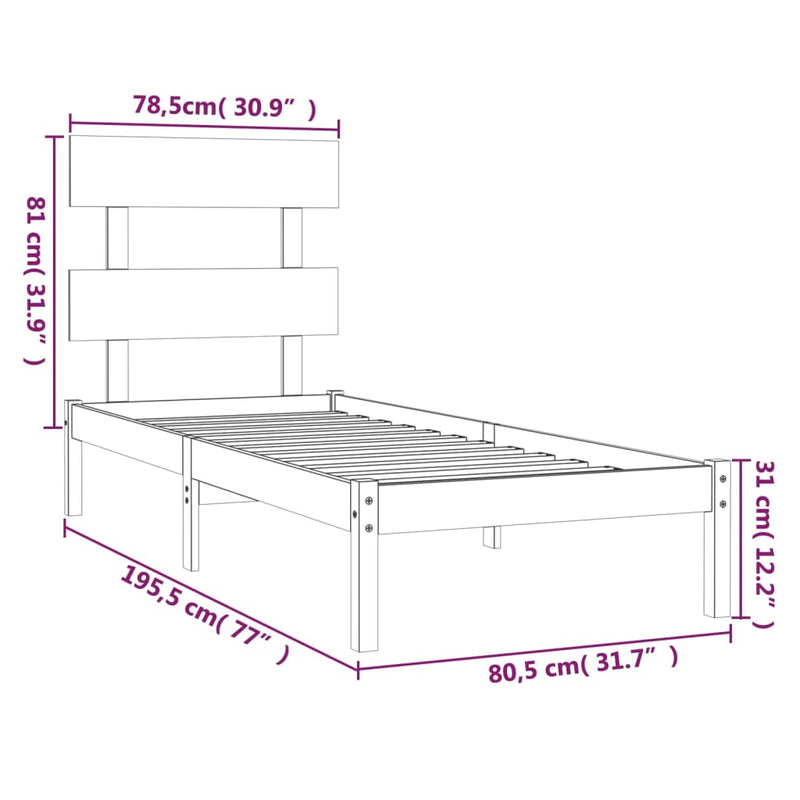 vidaXL Small Single tömör fa ágykeret 75 x 190 cm