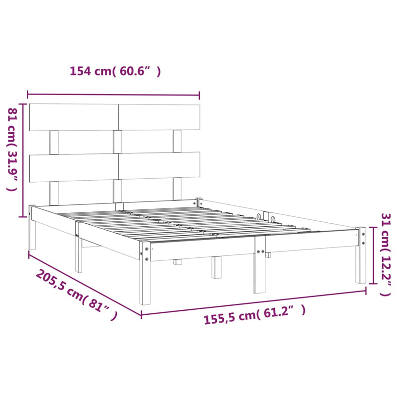 vidaXL King Size tömör fa ágykeret 150 x 200 cm