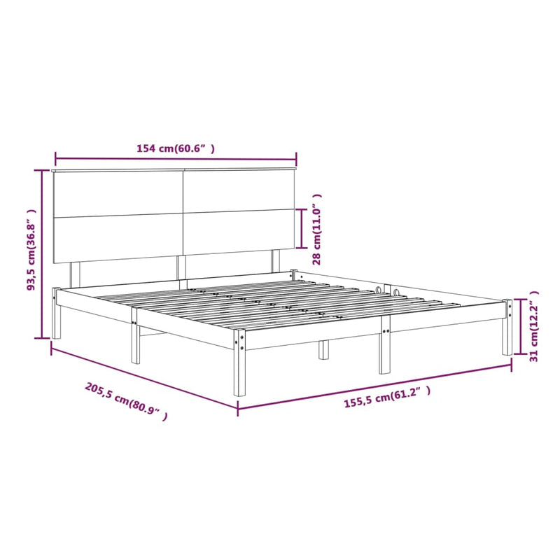 vidaXL King Size tömör fa ágykeret 150 x 200 cm