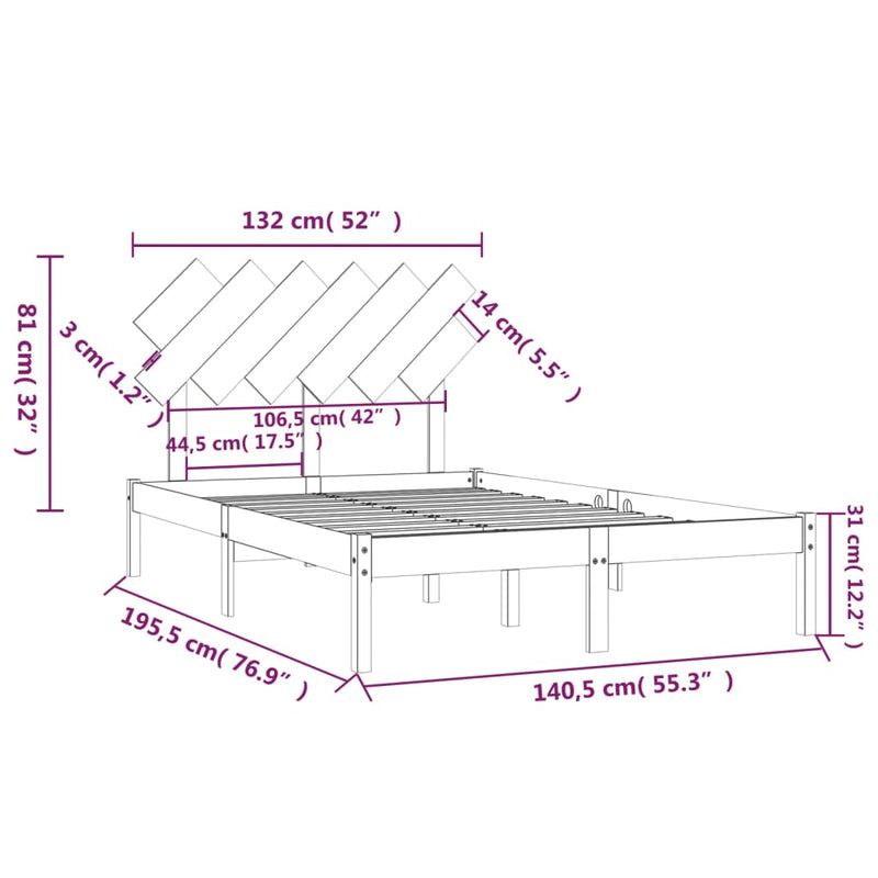 vidaXL fehér tömör fa ágykeret 135 x 190 cm (Double)