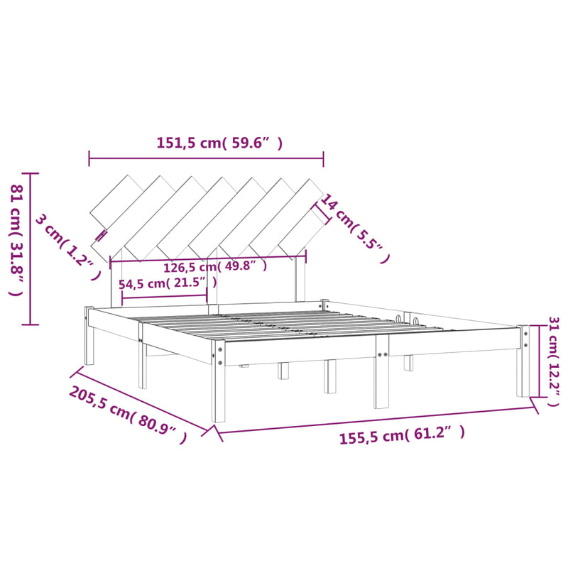 vidaXL tömör fa ágykeret 150 x 200 cm (King Size)