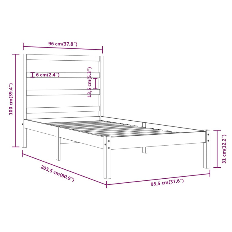 vidaXL tömör fenyőfa ágy matrac nélkül 90 x 200 cm