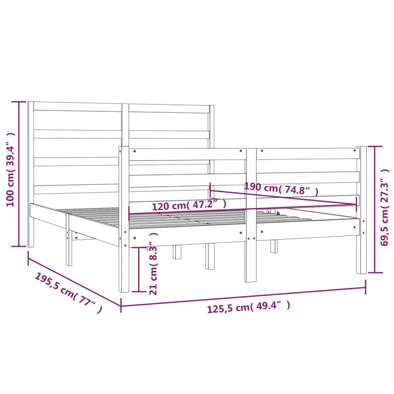 vidaXL Small Double tömör fenyőfa ágykeret 120 x 190 cm