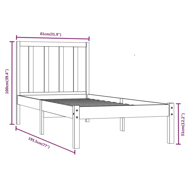 vidaXL tömör fenyőfa ágy matrac nélkül 75 x 190 cm