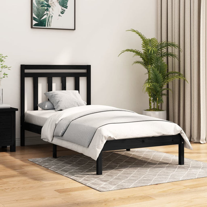 vidaXL Small Single fekete tömör fa ágykeret 75 x 190 cm