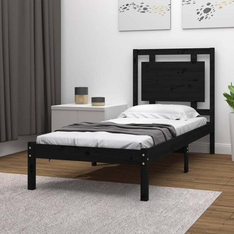 vidaXL Small Single fekete tömör fa ágykeret 75 x 190 cm