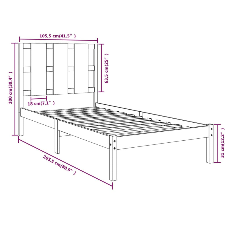vidaXL tömör fenyőfa ágy matrac nélkül 100 x 200 cm