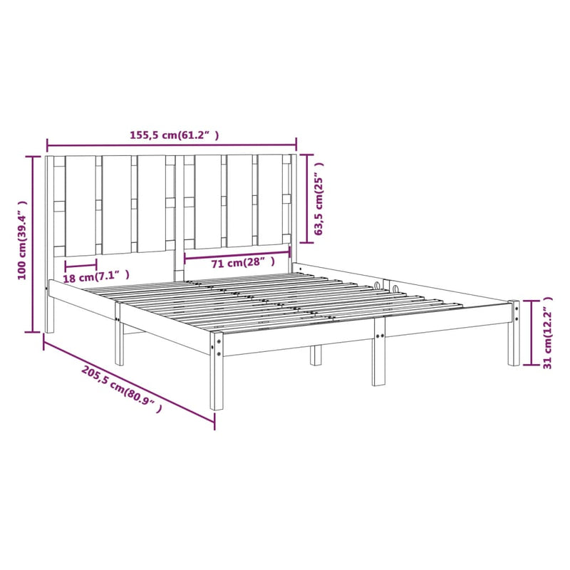 vidaXL King Size tömör fa ágykeret 150 x 200 cm