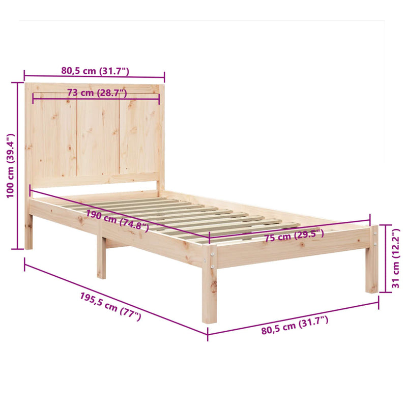 vidaXL tömör fenyőfa ágy matrac nélkül 75 x 190 cm