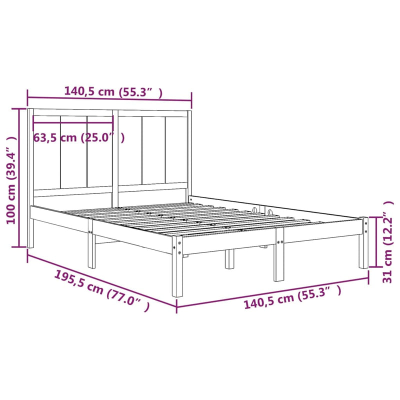 vidaXL tömör fenyőfa ágy matrac nélkül 135 x 190 cm